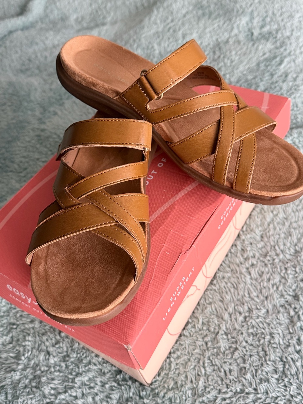 Easy Spirit Waylin Women's Medium Brown Strappy Slide Sandals Size 8.5W #476